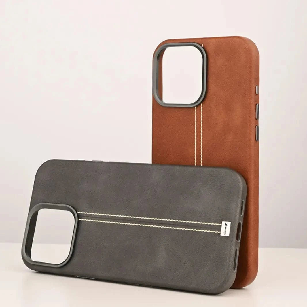 Slim Retro Business Leather Cover with Metal Frame Camera Protection for iPhone 15 Pro Max Cases & Covers