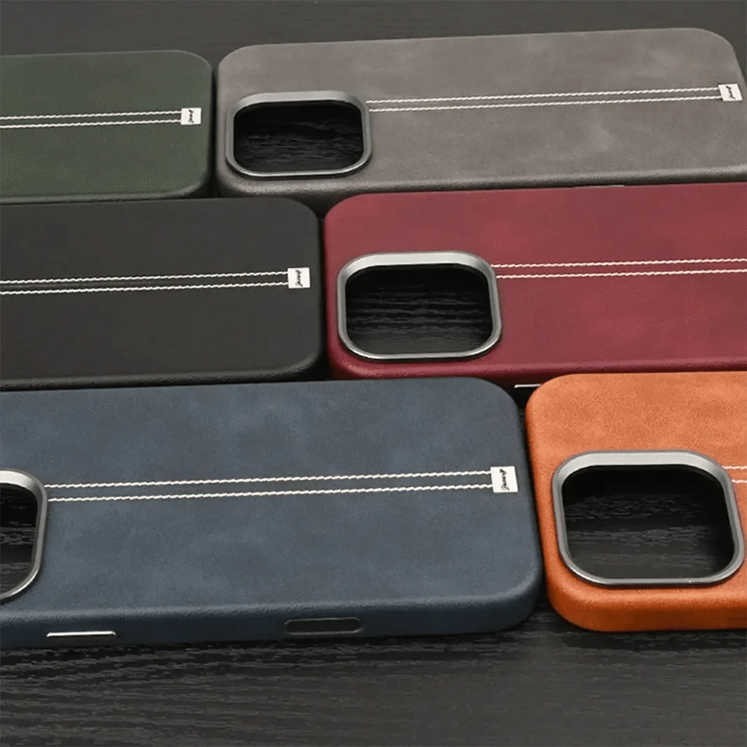 ktusu iShock Cases & Covers Slim Retro Business Leather Cover with Metal Frame Camera Protection for iPhone 15 Pro Max Brown