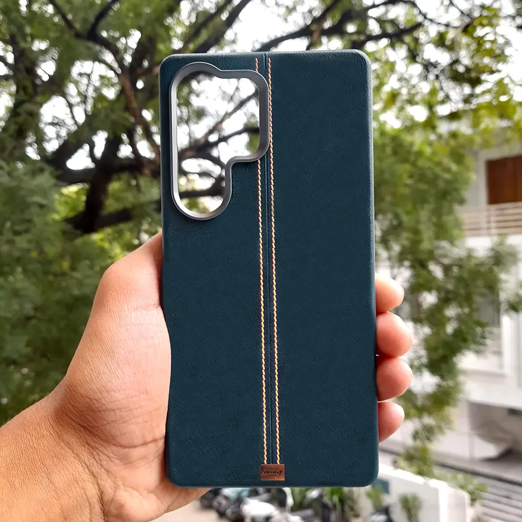 ktusu Generic Cases & Covers Slim Retro Business Leather Cover with Metal Frame Camera Protection for Samsung S23 Ultra Midnight Blue