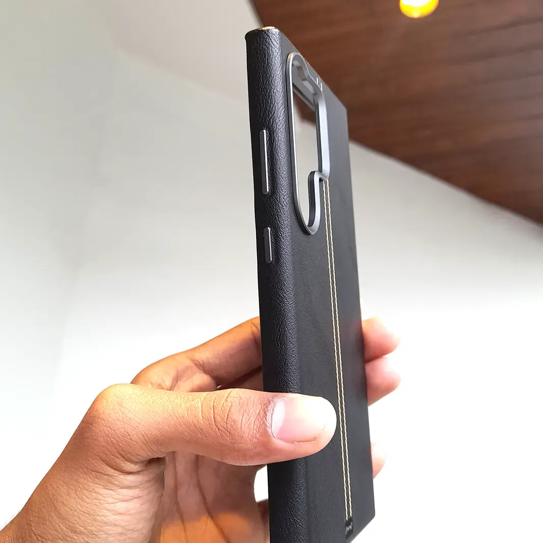 ktusu Generic Cases & Covers Slim Retro Business Leather Cover with Metal Frame Camera Protection for Samsung S24 Ultra Black