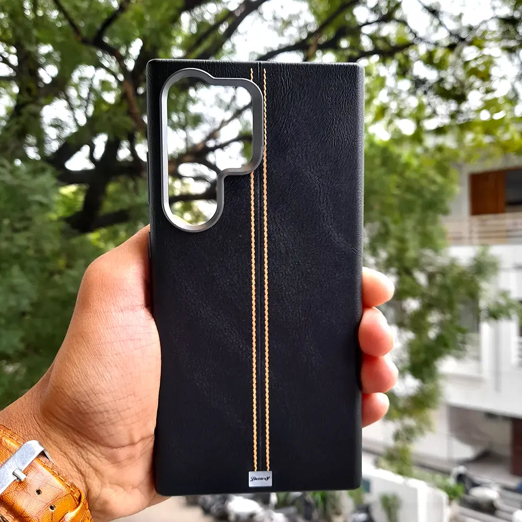 ktusu Generic Cases & Covers Slim Retro Business Leather Cover with Metal Frame Camera Protection for Samsung S25 Ultra Black