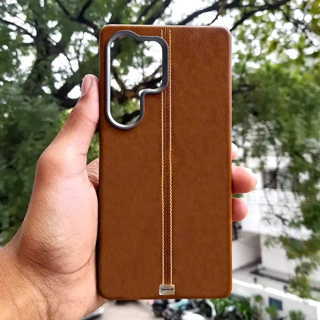 ktusu Generic Cases & Covers Slim Retro Business Leather Cover with Metal Frame Camera Protection for Samsung S25 Ultra Brown