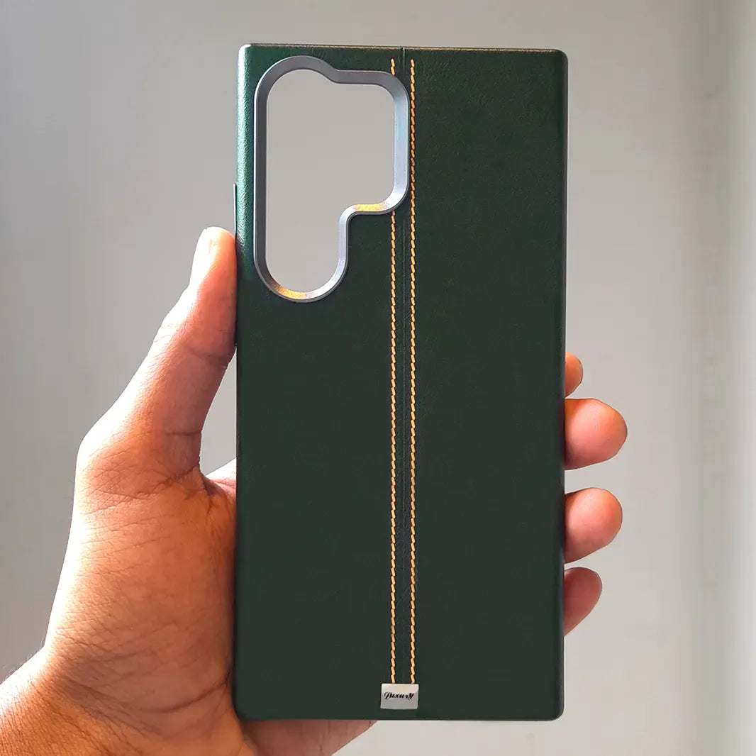 ktusu Generic Cases & Covers Slim Retro Business Leather Cover with Metal Frame Camera Protection for Samsung S25 Ultra Midnight Green