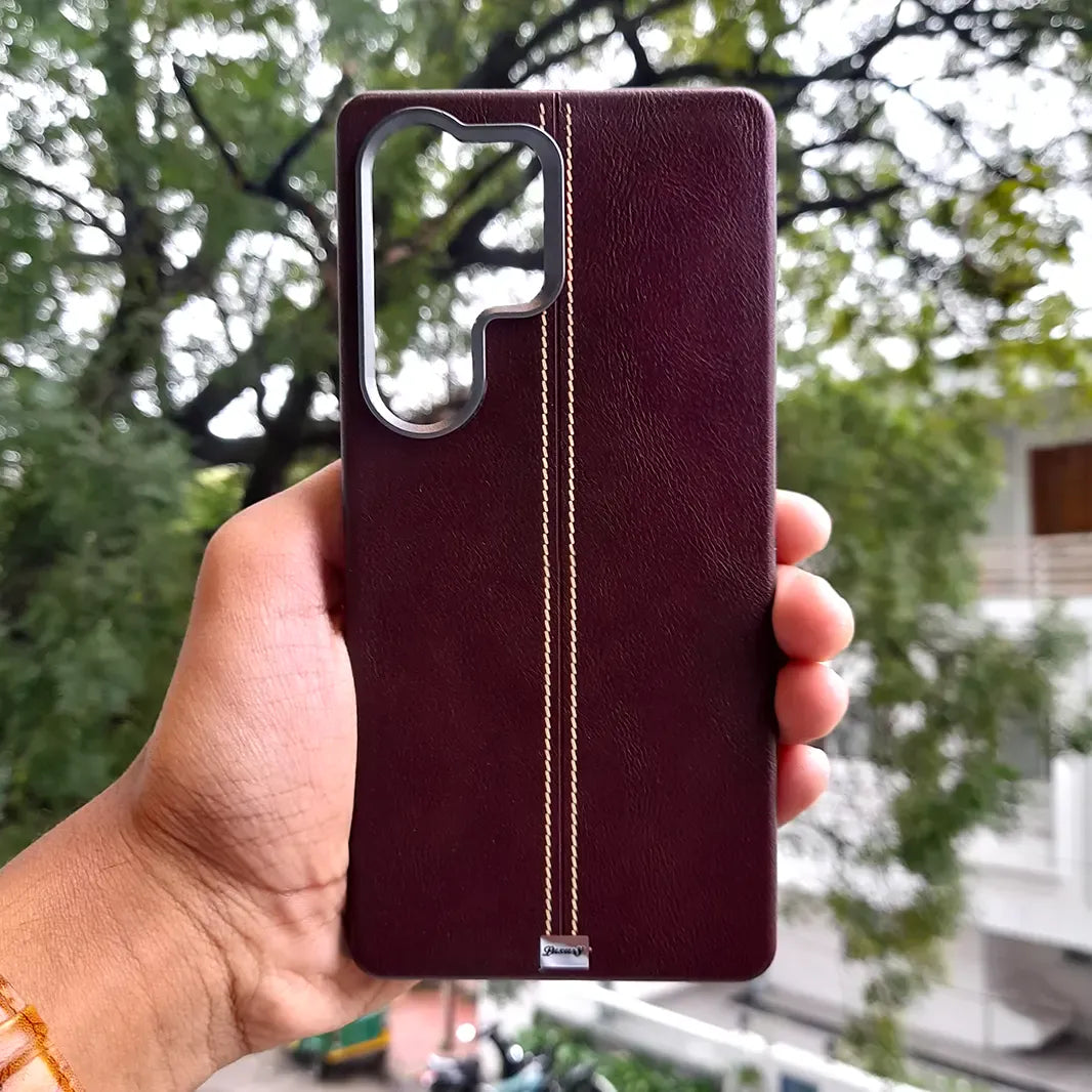 ktusu Generic Cases & Covers Slim Retro Business Leather Cover with Metal Frame Camera Protection for Samsung S25 Ultra Wine