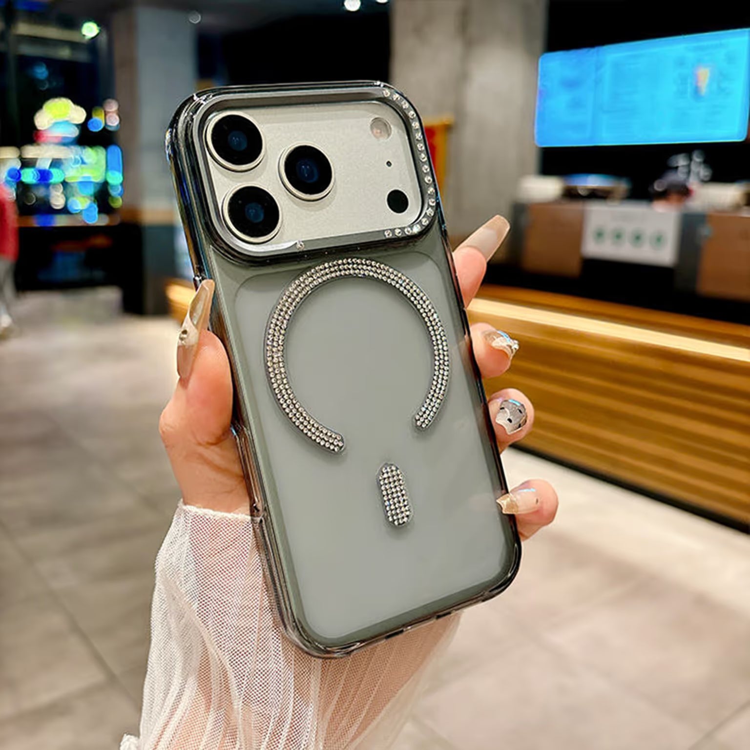 Bling Rhinestonet Glitter Magnetic Magsafe Transparent Case for iPhone 17 Pro Max