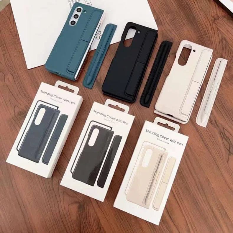 Soft Touch Coating Standing Case With Pen Case for Samsung Z Fold5