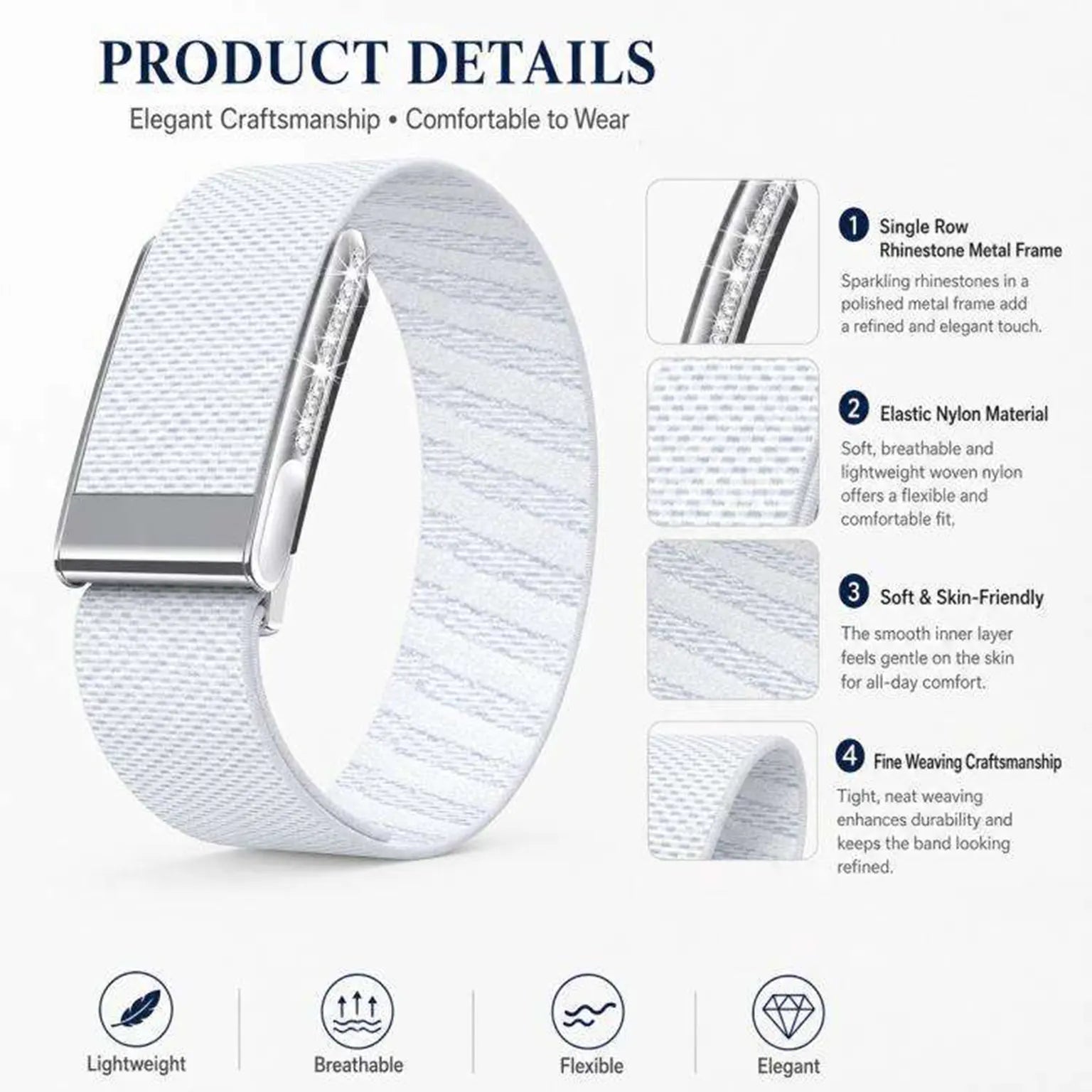 Sparkling Rhinestone Breathable Nylon Sports Loop Adjustable Replacement Strap for Whoop 5.0 PEAK