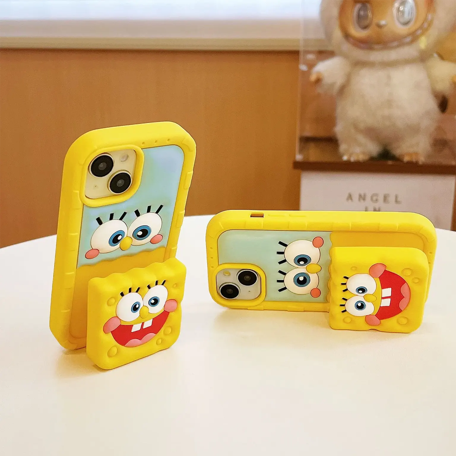 3D Cute Cartoon Character Scalable Holder Soft Silicone Case for iPhone 14