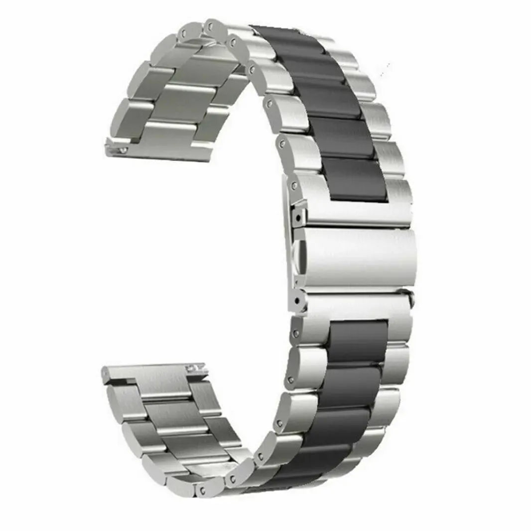 Black Silver Stainless Steel Metal Link Bracelet for Smartwatch 20mm Watch Bands