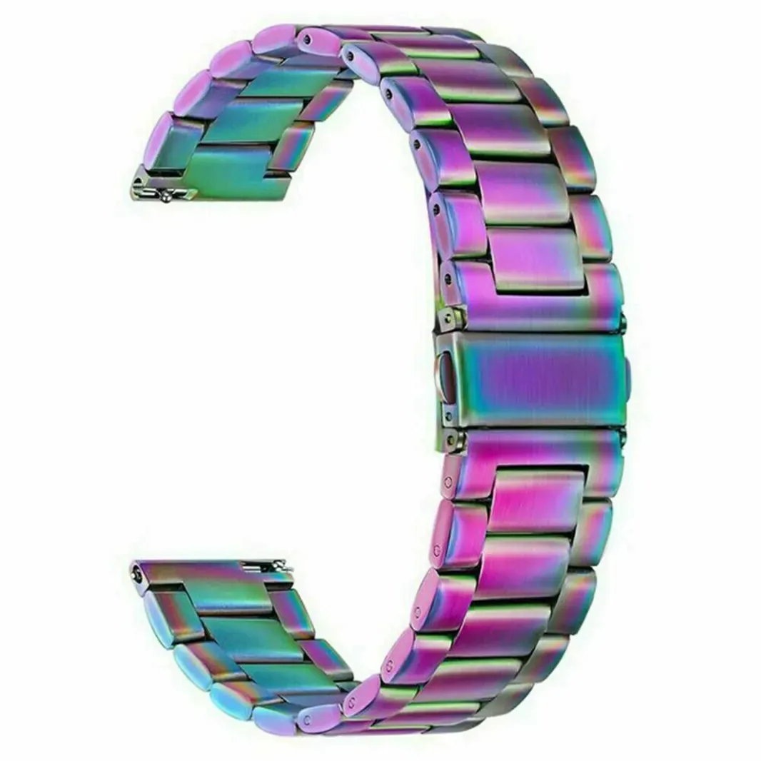 Rainbow Stainless Steel Metal Link Bracelet for Smartwatch 22mm Watch Bands