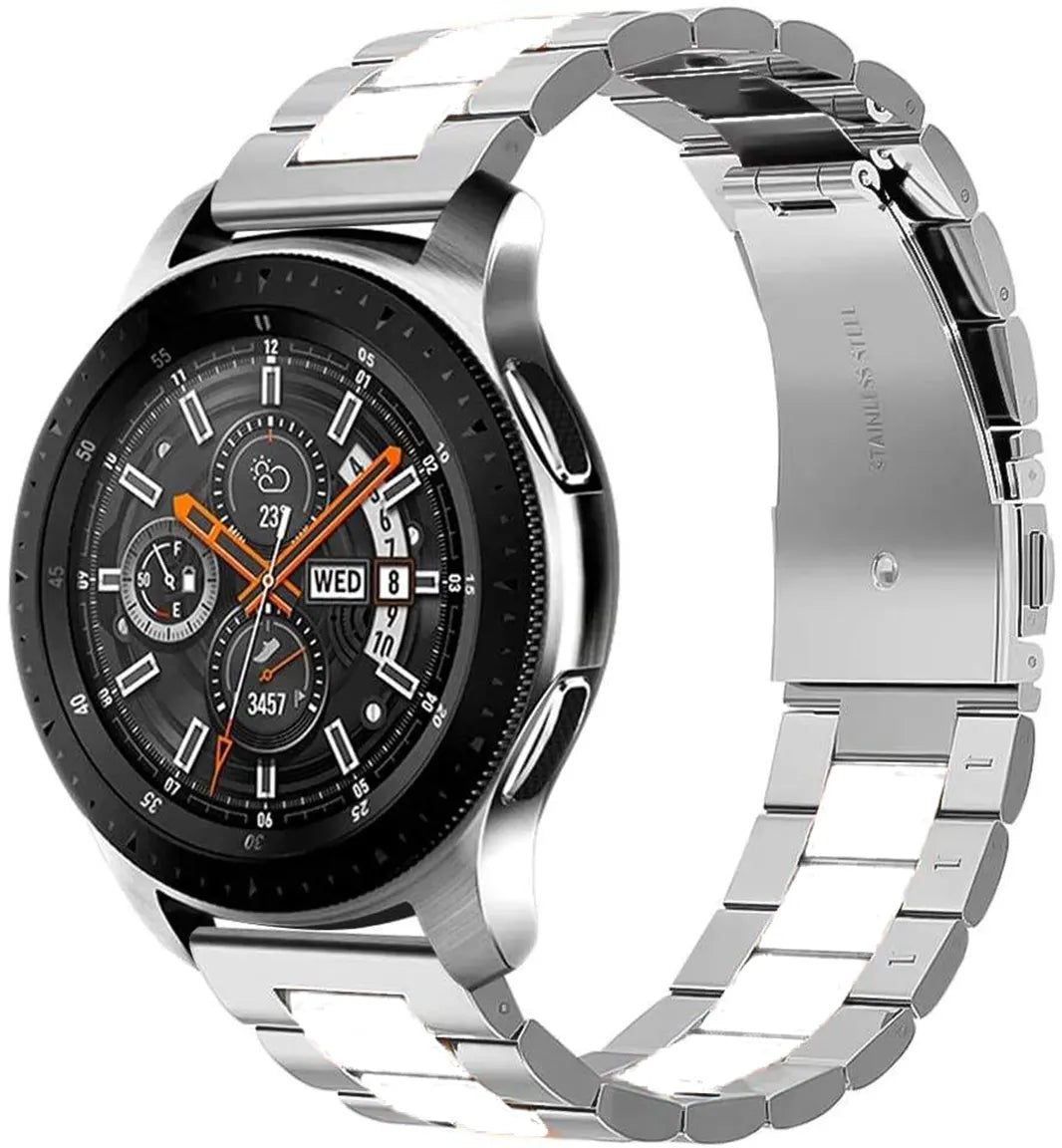 White Silver Stainless Steel Metal Link Bracelet for Smartwatch 22mm Watch Bands