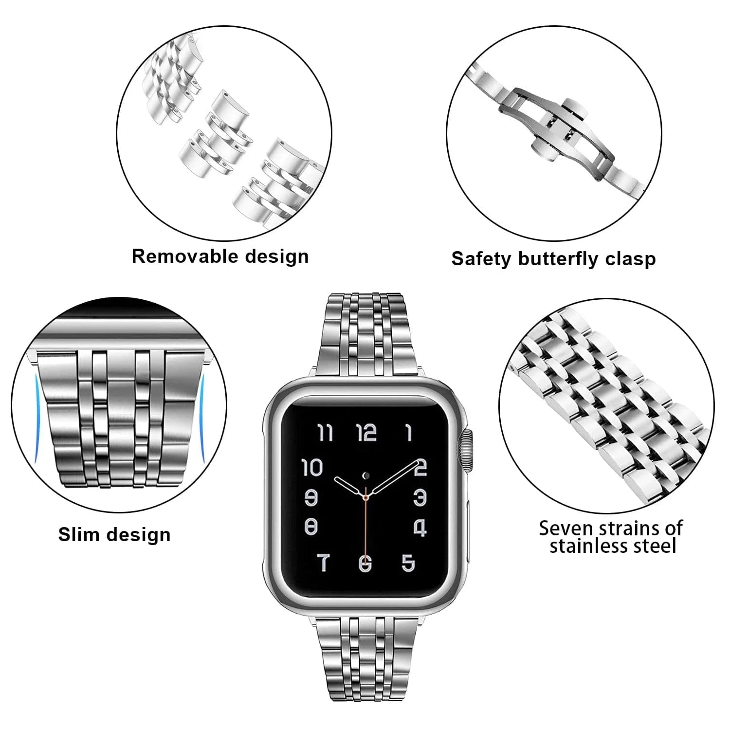 Stainless Steel Seven Link Bracelet for Apple Watch 38 | 40 | 41 | 42mm S10