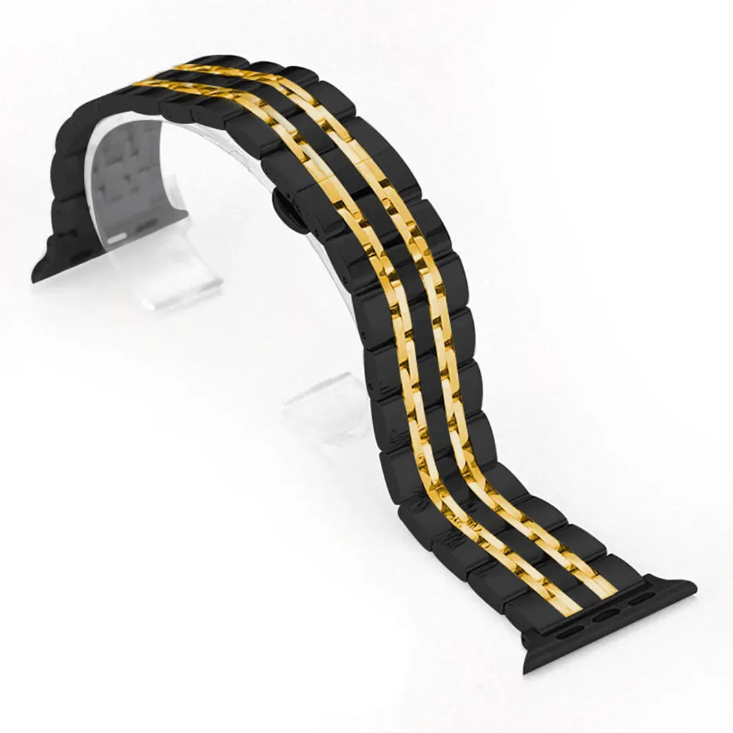 Black Gold Stainless Steel Seven Link Bracelet for Apple Watch 42 | 44 | 45 | Ultra 49 | 46mm S10 Watch Bands