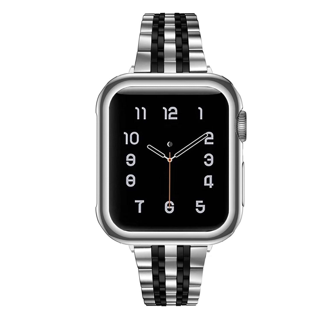 Black Silver Stainless Steel Seven Link Bracelet for Apple Watch 42 | 44 | 45 | Ultra 49 | 46mm S10 Watch Bands