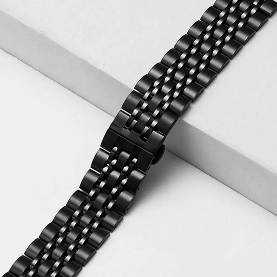 Glossy Black Stainless Steel Seven Link Bracelet for Apple Watch 42 | 44 | 45 | Ultra 49 | 46mm S10 Watch Bands