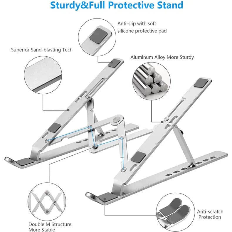 Adjustable Stand Holder with Built-in Foldable Legs Classic Cooling pads for Laptop & Tablet Silver - Ktusu