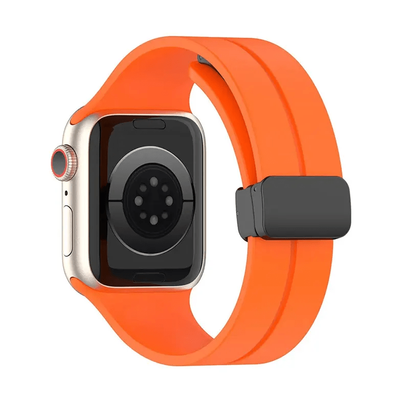 Magnetic D-Buckle Silicone Watch Band for iWatch 38mm | 40mm | 41mm | 42mm Series 10 / Orange - Ktusu