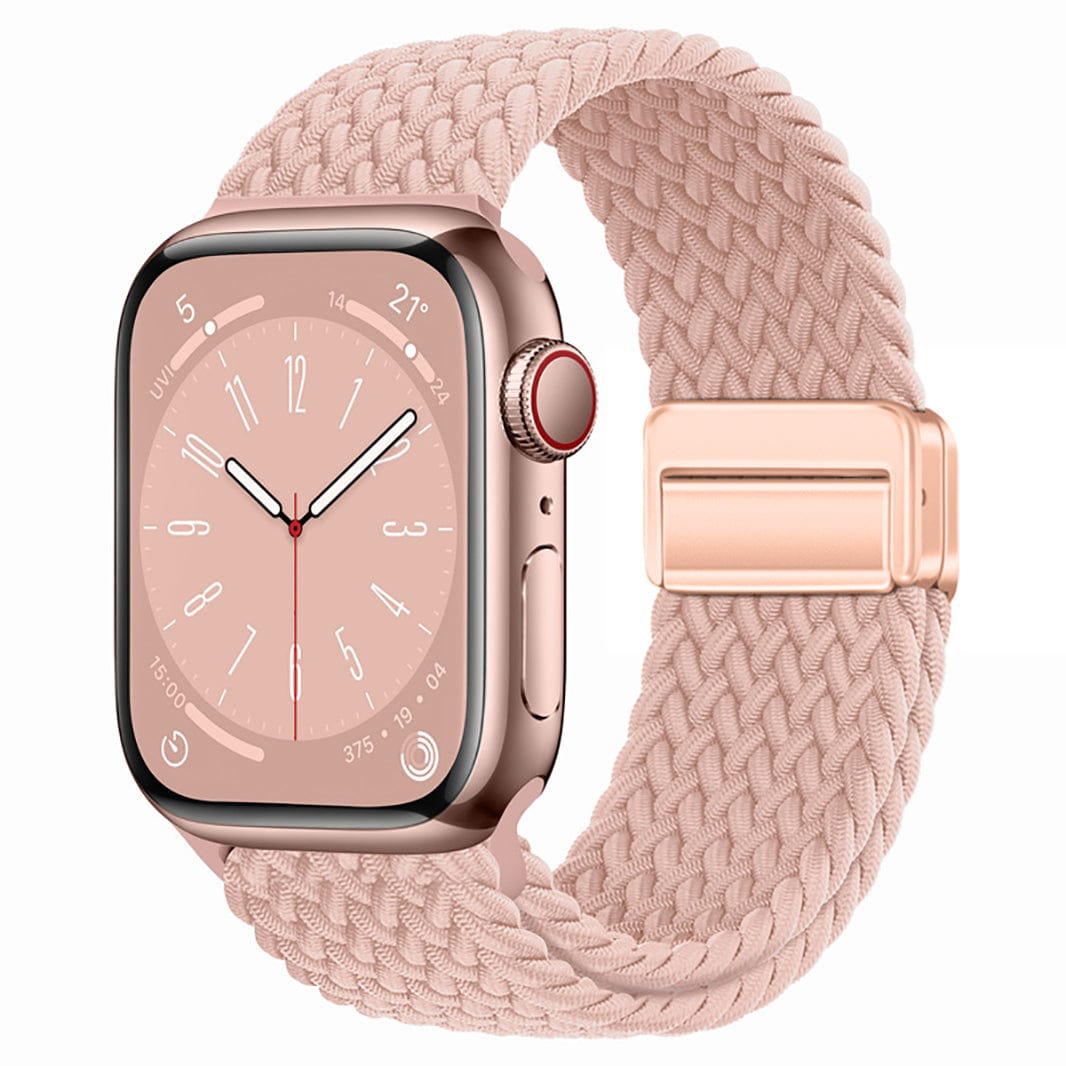 Braided Adjuctable Magnetic Buckle Elastic Sport Watch Band for Apple Watch 38mm | 40mm | 41mm | 42mm Series 10 / Solid / Baby Pink - Ktusu