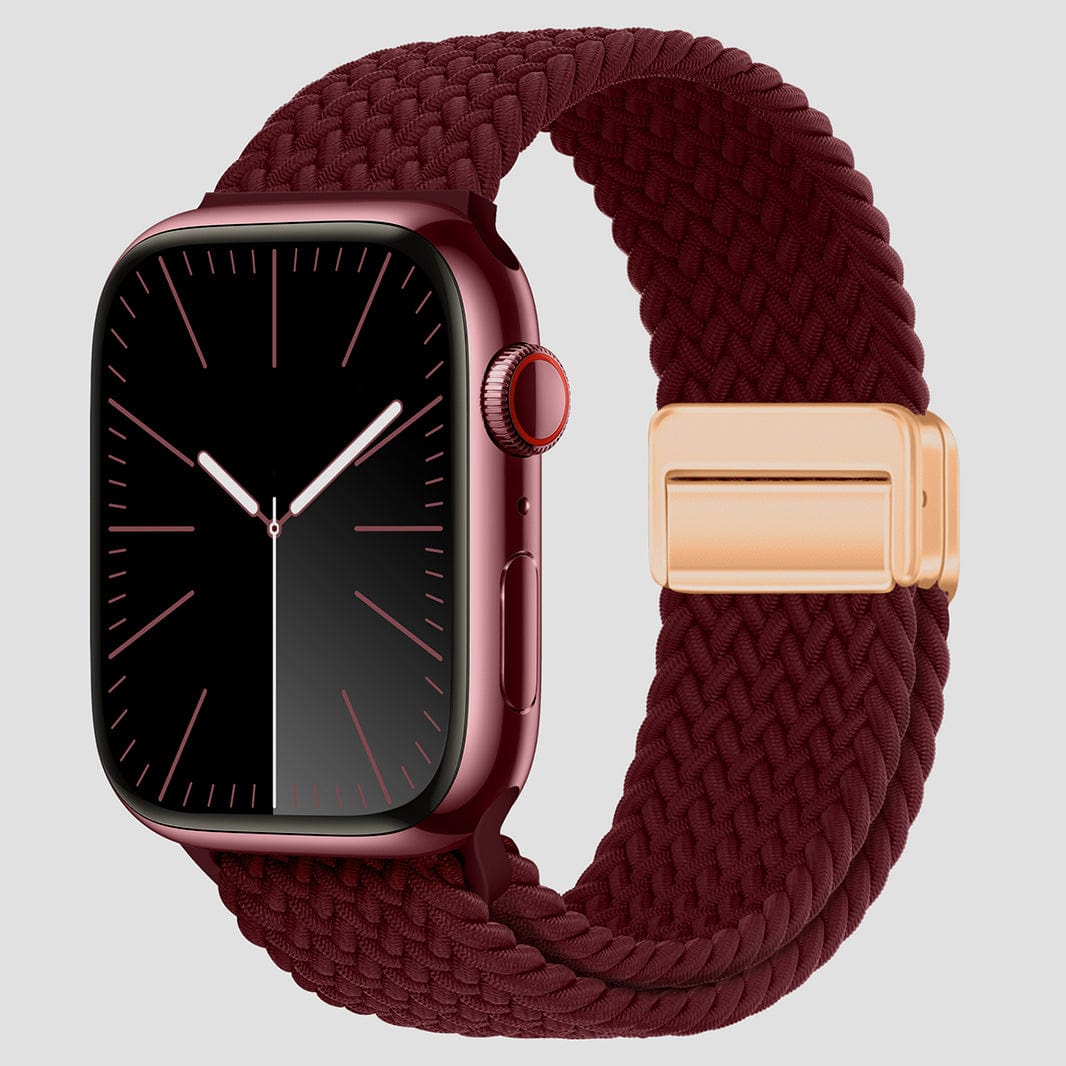 Braided Adjuctable Magnetic Buckle Elastic Sport Watch Band for Apple Watch 38mm | 40mm | 41mm | 42mm Series 10 / Solid / Blood Red - Ktusu