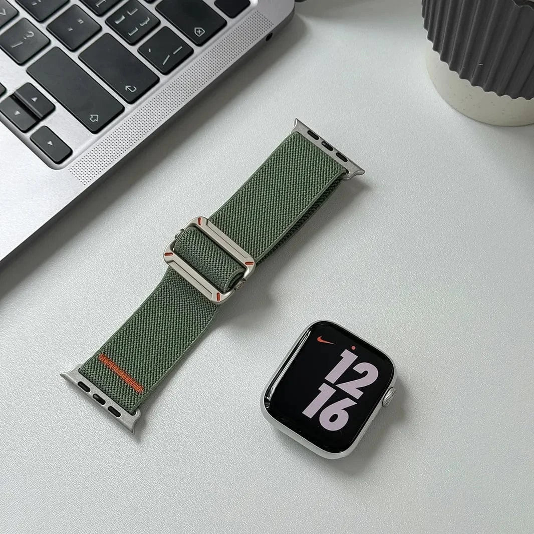 Nylon Stretchy Adjustable Elastic Woven Straps for Apple Watch 42mm | 44mm | 45mm | Ultra 49mm | 46mm / Alpine Green - Ktusu