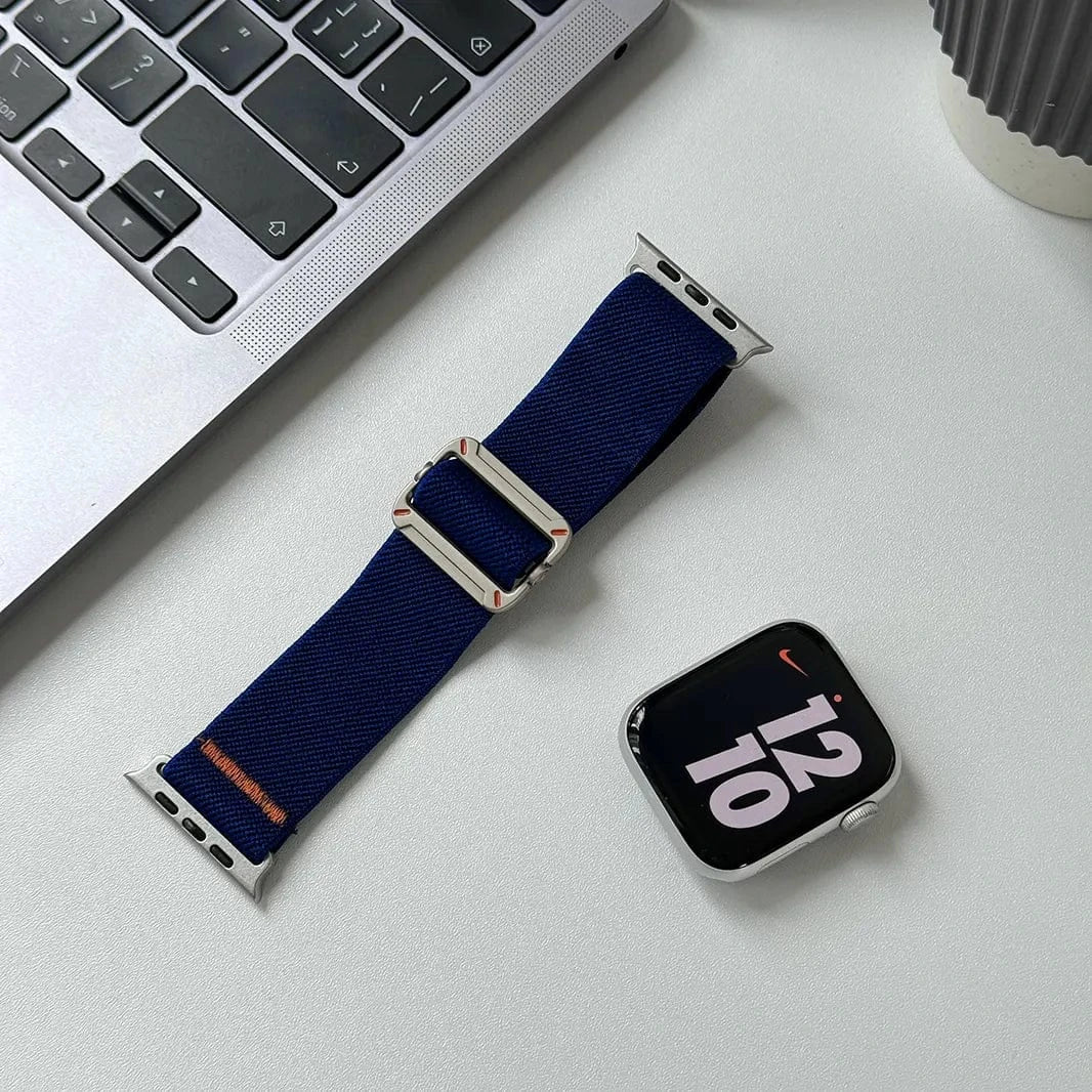 Nylon Stretchy Adjustable Elastic Woven Straps for Apple Watch 42mm | 44mm | 45mm | Ultra 49mm | 46mm / Midnight Blue - Ktusu