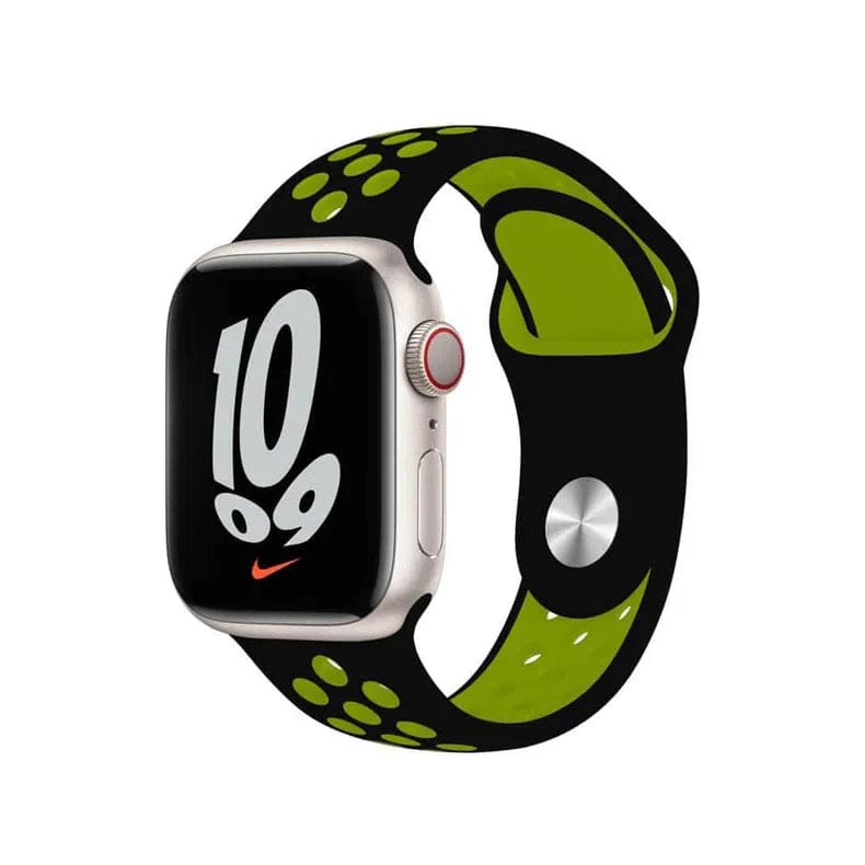 Nike Silicone Soft Watch Band for iWatch 42mm | 44mm | 45mm | Ultra 49mm | 46mm Series 10 / Black Neon - Ktusu