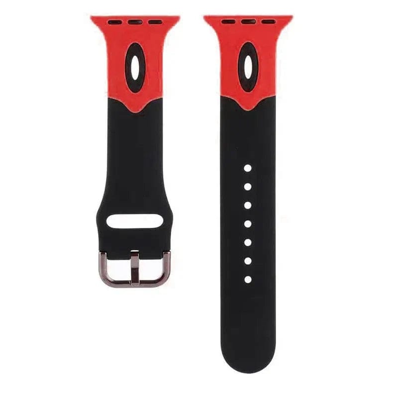 Dual Color Silicone Sport Watch Band for iWatch 42mm | 44mm | 45mm | Ultra 49mm | 46mm Series 10 / Black Red - Ktusu