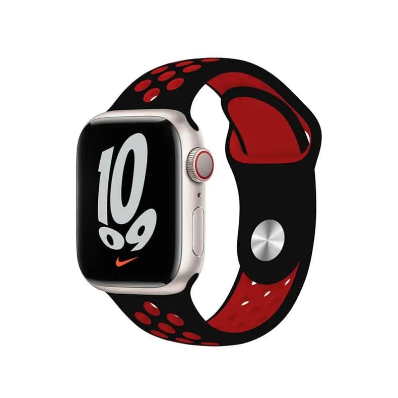 Nike Silicone Soft Watch Band for iWatch 42mm | 44mm | 45mm | Ultra 49mm | 46mm Series 10 / Black Red - Ktusu