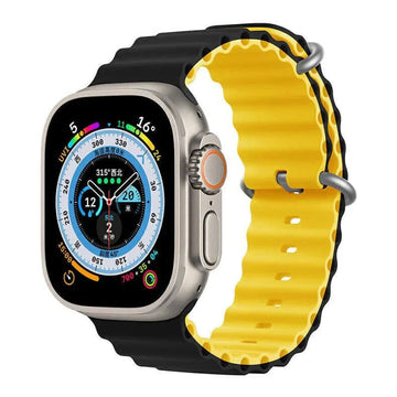 Dual Color Ocean Silicone Soft Sport Watch Band for iWatch 42mm | 44mm | 45mm | Ultra 49mm | 46mm Series 10 / Black Yellow - Ktusu