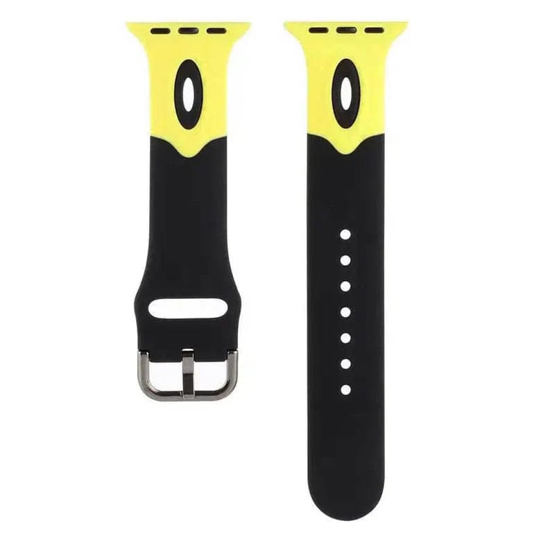 Dual Color Silicone Sport Watch Band for iWatch 42mm | 44mm | 45mm | Ultra 49mm | 46mm Series 10 / Black Yellow - Ktusu