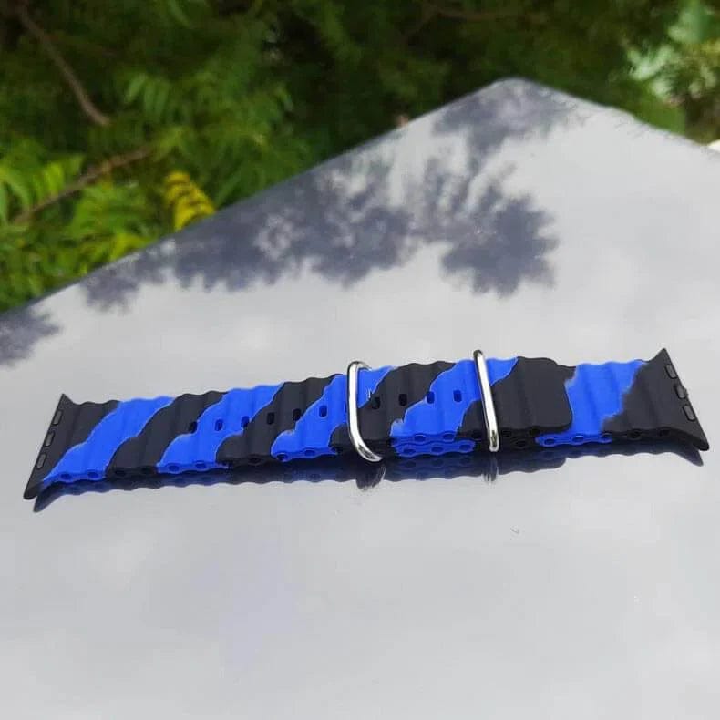 Dual Shade Ocean Silicone Soft Watch Band for iWatch 42mm | 44mm | 45mm | Ultra 49mm | 46mm Series 10 / Blue Black - Ktusu