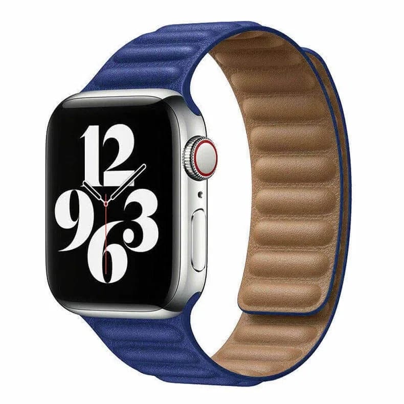 Leather Texture Magnetic Link Watch Band for iWatch 42mm | 44mm | 45mm | Ultra 49mm | 46mm Series 10 / Blue - Ktusu