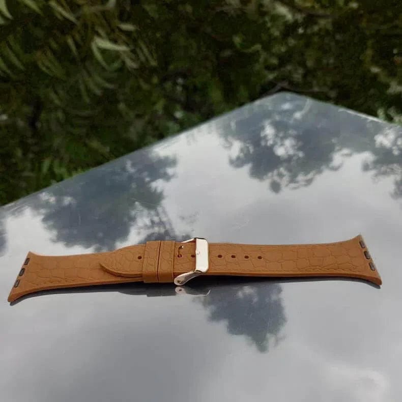 Crocodile Texture Silicone Soft Watch Band for iWatch 42mm | 44mm | 45mm | Ultra 49mm | 46mm Series 10 / Brown - Ktusu