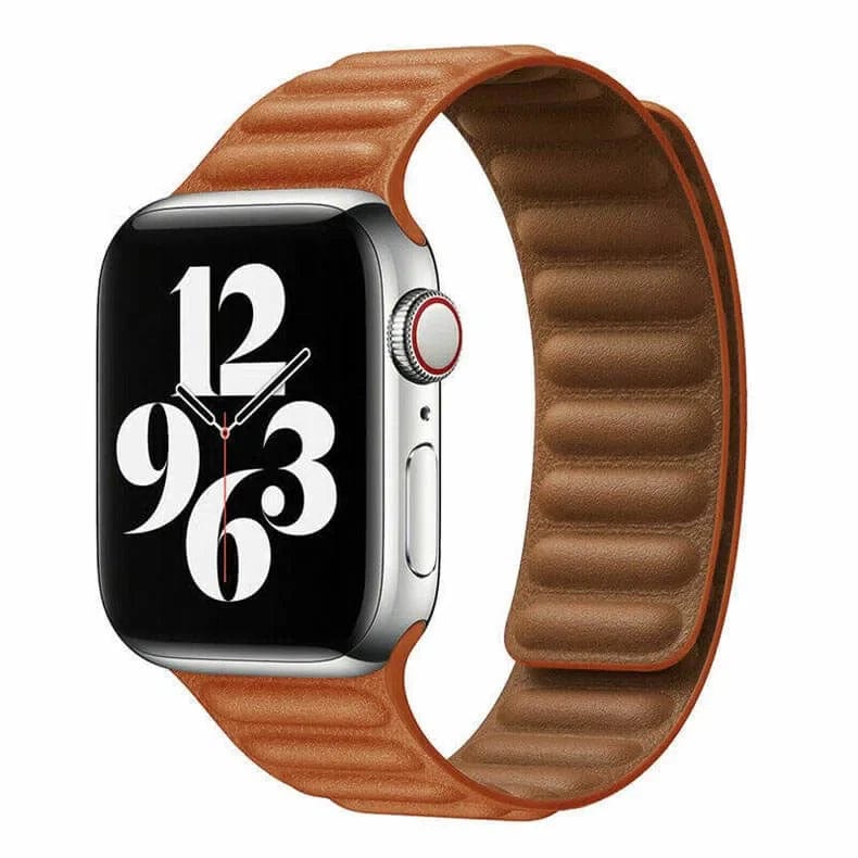 Leather Texture Magnetic Link Watch Band for iWatch 42mm | 44mm | 45mm | Ultra 49mm | 46mm Series 10 / Brown - Ktusu