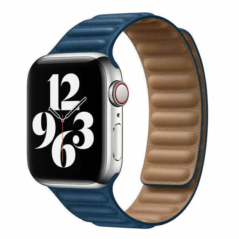 Leather Texture Magnetic Link Watch Band for iWatch 42mm | 44mm | 45mm | Ultra 49mm | 46mm Series 10 / Co Blue - Ktusu