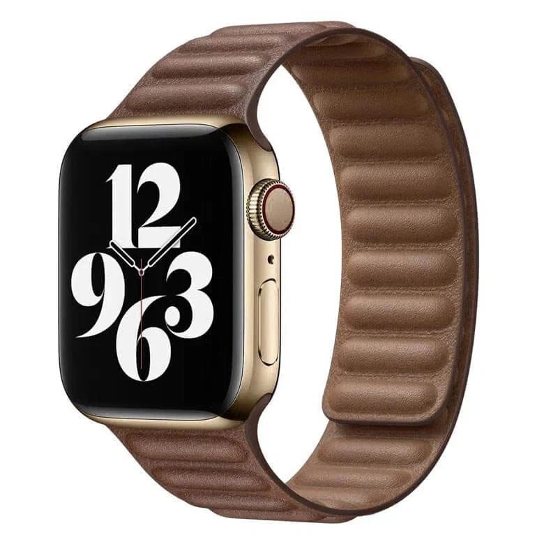 Leather Texture Magnetic Link Watch Band for iWatch 42mm | 44mm | 45mm | Ultra 49mm | 46mm Series 10 / Coco Brown - Ktusu