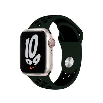 Nike Silicone Soft Watch Band for iWatch 42mm | 44mm | 45mm | Ultra 49mm | 46mm Series 10 / Dark Green Black - Ktusu