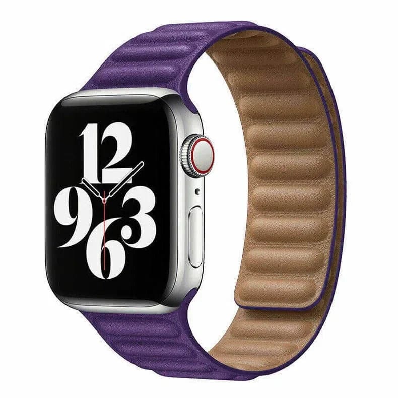 Leather Texture Magnetic Link Watch Band for iWatch 42mm | 44mm | 45mm | Ultra 49mm | 46mm Series 10 / Deep Purple - Ktusu