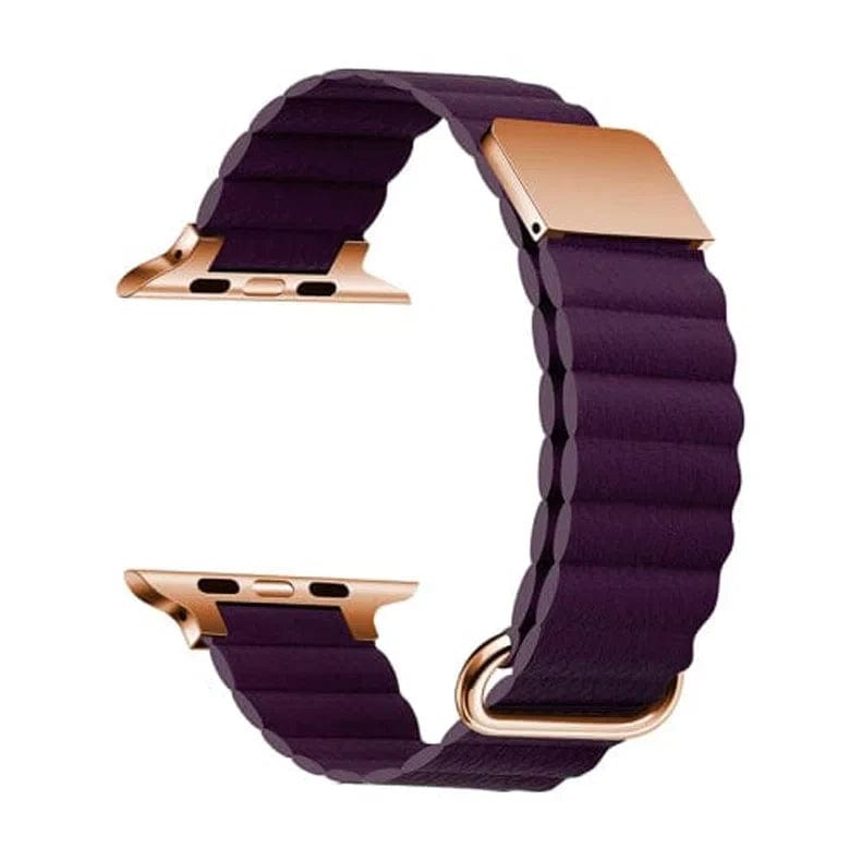 Magnetic Leather Texture Watch Band for iWatch 42mm | 44mm | 45mm | Ultra 49mm | 46mm Series 10 / Deep Purple - Ktusu