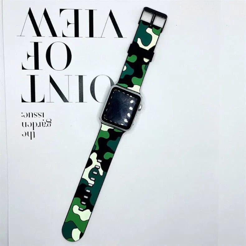 Camo Soft Silicone Watch Band for iWatch 42mm | 44mm | 45mm | Ultra 49mm | 46mm Series 10 / Green - Ktusu