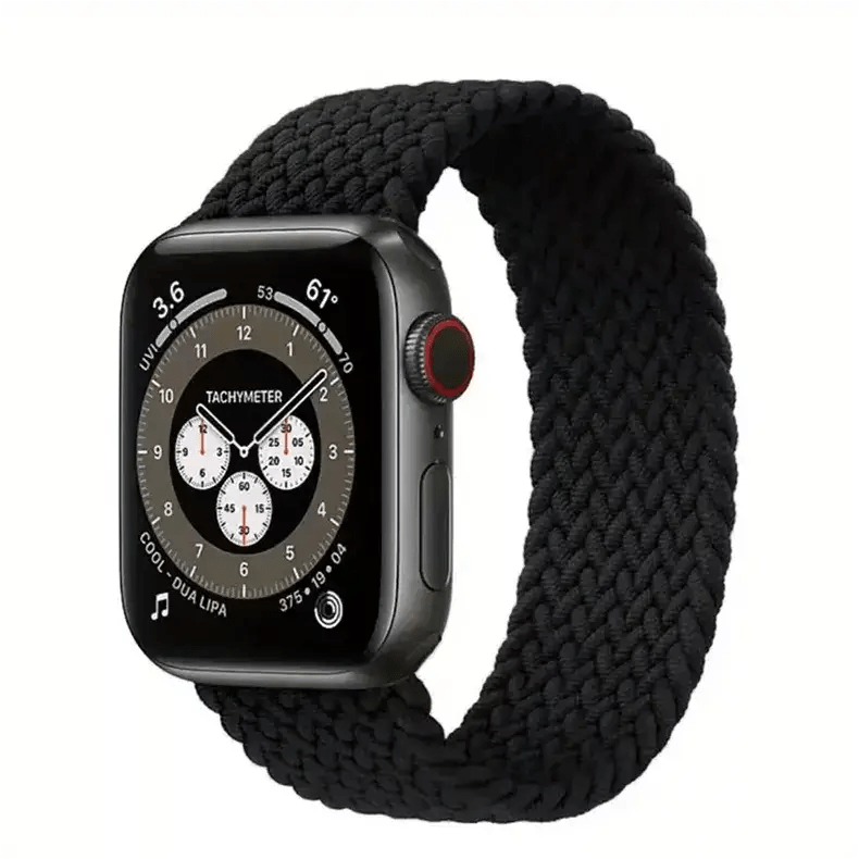 Braided Solo Elastic Sport Loop Watch Band for iWatch 42mm | 44mm | 45mm | Ultra 49mm | 46mm Series 10 - Medium / Black - Ktusu