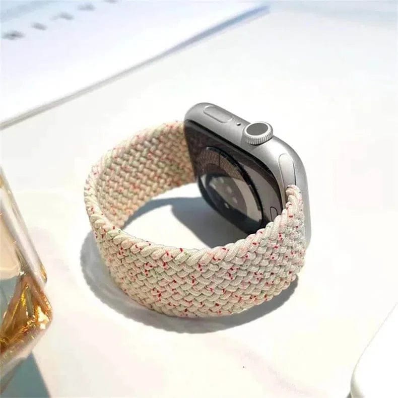 Braided Solo Elastic Sport Loop Watch Band for iWatch 42mm | 44mm | 45mm | Ultra 49mm | 46mm Series 10 - Medium / Cream Multicolor - Ktusu