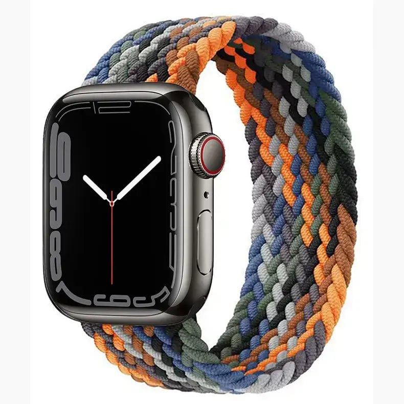 Braided Solo Elastic Sport Loop Watch Band for iWatch 42mm | 44mm | 45mm | Ultra 49mm | 46mm Series 10 - Medium / Orange Multicolor - Ktusu