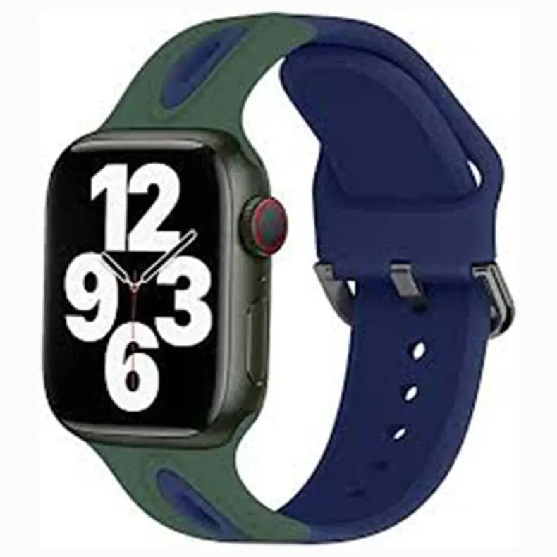 Dual Color Silicone Sport Watch Band for iWatch 42mm | 44mm | 45mm | Ultra 49mm | 46mm Series 10 / Midnight Blue Green - Ktusu