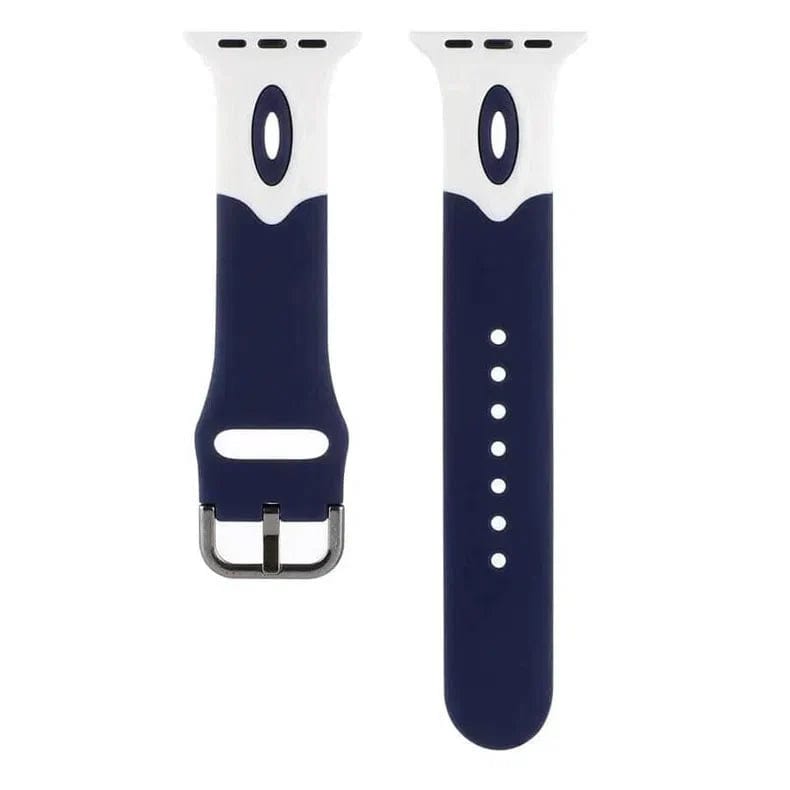 Dual Color Silicone Sport Watch Band for iWatch 42mm | 44mm | 45mm | Ultra 49mm | 46mm Series 10 / Midnight Blue White - Ktusu