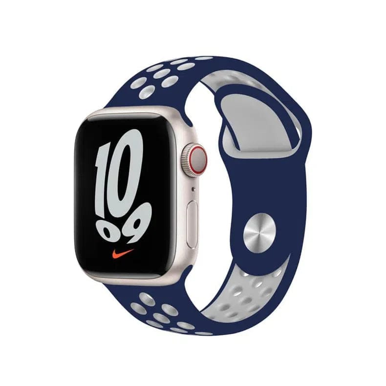 Nike Silicone Soft Watch Band for iWatch 42mm | 44mm | 45mm | Ultra 49mm | 46mm Series 10 / Midnight Blue White - Ktusu