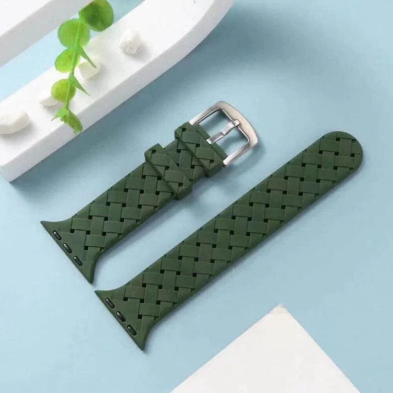 Braided Weave Breathable Soft Silicone Watch Band for iWatch 42mm | 44mm | 45mm | Ultra 49mm | 46mm Series 10 / Midnight Green - Ktusu