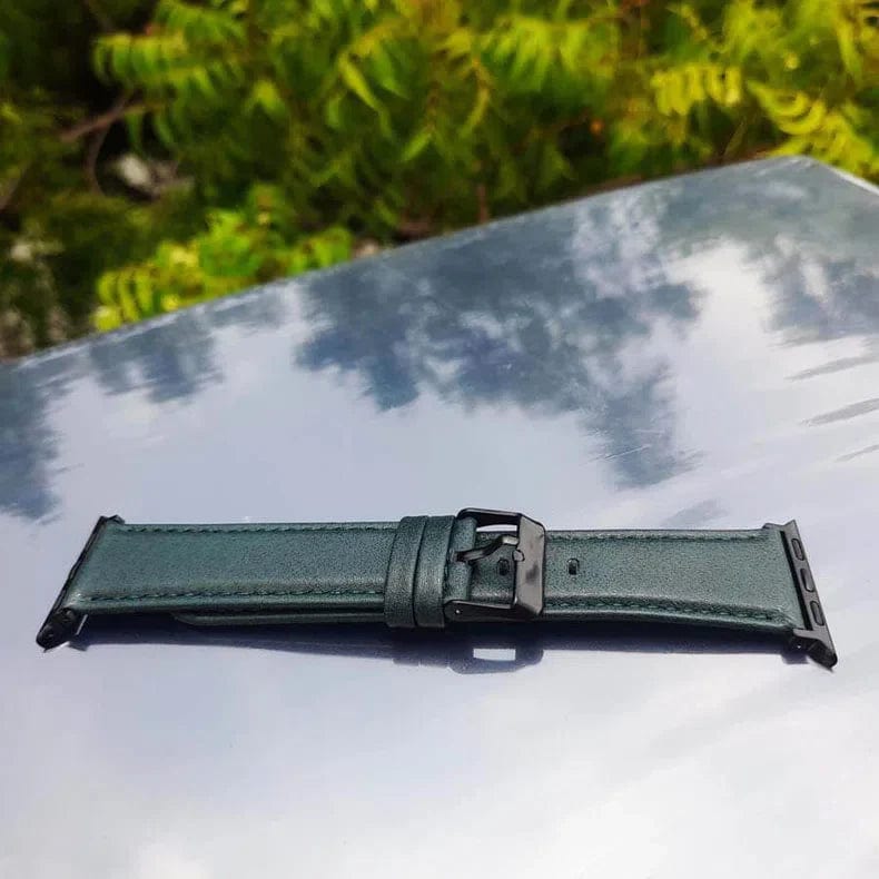 Classic Leather Texture Watch Band for iWatch 42mm | 44mm | 45mm | Ultra 49mm | 46mm Series 10 / Midnight Green - Ktusu