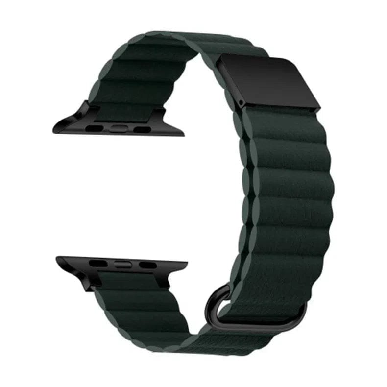 Magnetic Leather Texture Watch Band for iWatch 42mm | 44mm | 45mm | Ultra 49mm | 46mm Series 10 / Midnight Green - Ktusu