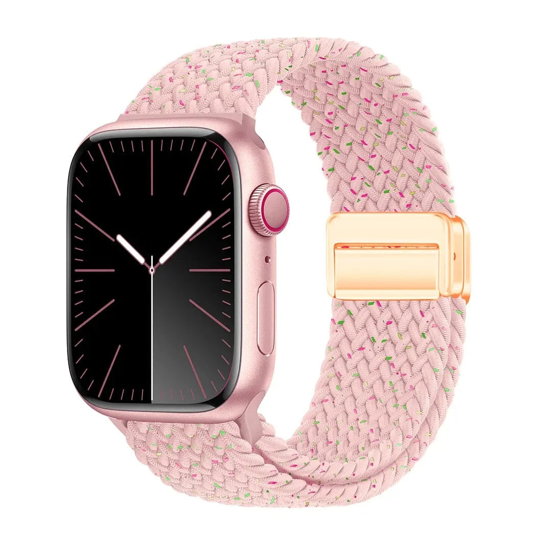 Braided Adjuctable Magnetic Buckle Elastic Sport Watch Band for Apple Watch 42mm | 44mm | 45mm | Ultra 49mm | 46mm Series 10 / Night Star / Baby Pink - Ktusu